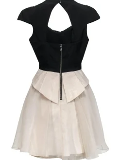Karen Millen - Black & Beige Fit & Flare Dress w/ Ruffle Design Sz 4