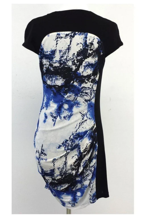 Karen Millen - Black & Blue Abstract Print Short Sleeve Dress Sz 6