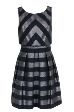 Karen Millen - Black & Metallic Stripe Dress Sz 6