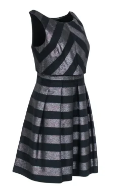 Karen Millen - Black & Metallic Stripe Dress Sz 6