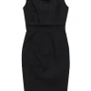 Karen Millen - Black Cotton Sheath Dress w/ Fanned Pleated Bodice Sz 2