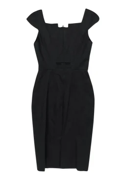 Karen Millen - Black Cotton Sheath Dress w/ Fanned Pleated Bodice Sz 2