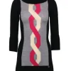 Karen Millen - Black, Grey, Pink & White Merino Wool Turtleneck Sweater Dress Sz XS