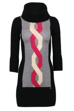 Karen Millen - Black, Grey, Pink & White Merino Wool Turtleneck Sweater Dress Sz XS