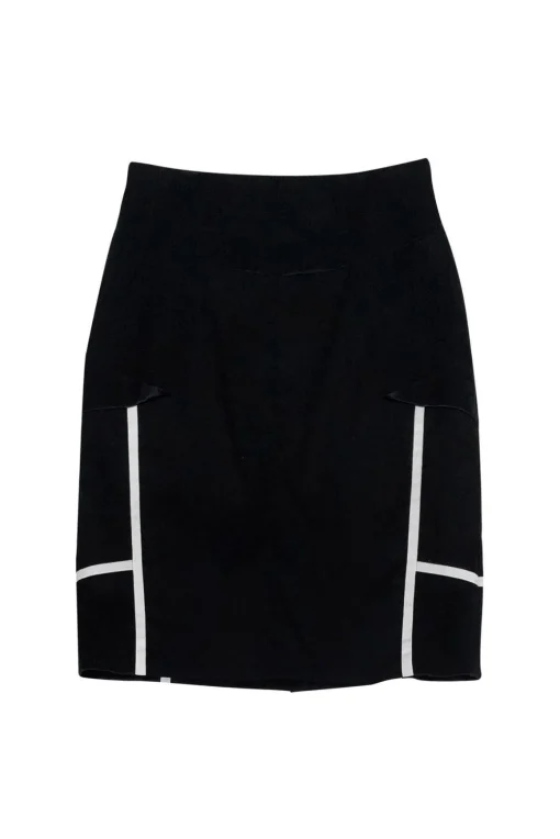 Karen Millen - Black Pencil Skirt w/ White Trim Sz 6