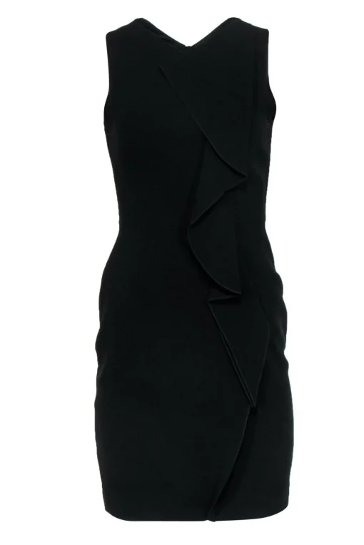 Karen Millen - Black Sheath Dress w/ Ruffle Front Sz 6