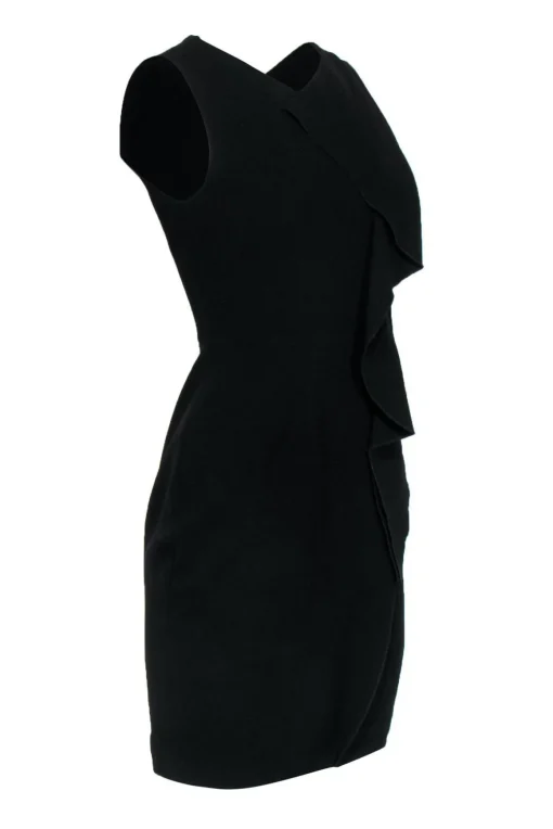 Karen Millen - Black Sheath Dress w/ Ruffle Front Sz 6