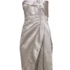 Karen Millen - Champagne Shiny Pleated One-Shouldered Sheath Dress Sz 10