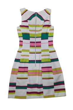 Karen Millen - Ivory, Pink, & Green Stripe Sleeveless Dress Sz 2