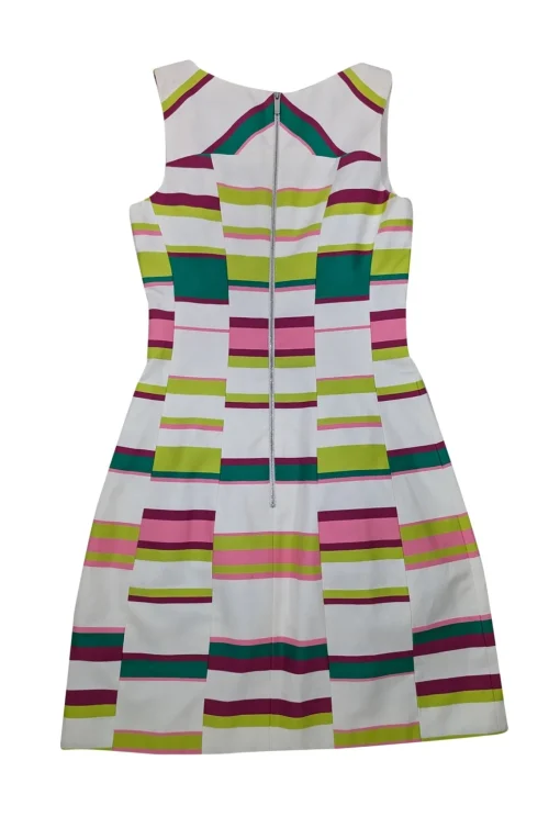 Karen Millen - Ivory, Pink, & Green Stripe Sleeveless Dress Sz 2