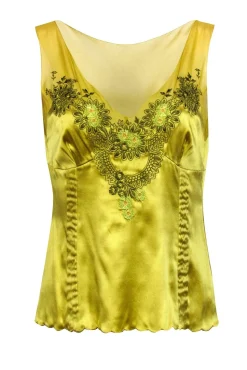 Karen Millen - Light Green Floral Embroidered Sleeveless Top Sz 10