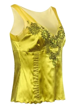 Karen Millen - Light Green Floral Embroidered Sleeveless Top Sz 10