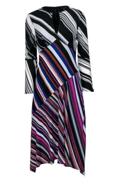 Karen Millen - Multicolored Striped Bell Sleeve Midi Dress Sz 6