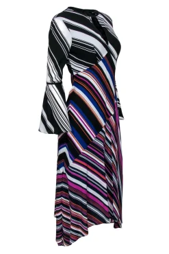 Karen Millen - Multicolored Striped Bell Sleeve Midi Dress Sz 6