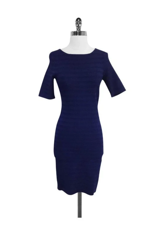 Karen Millen - Navy Textured Bodycon Dress Sz 2