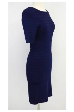 Karen Millen - Navy Textured Bodycon Dress Sz 2