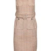 Karen Millen - Orange, White, & Silver Tweed Belted Dress Sz 6P