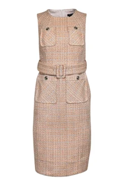 Karen Millen - Orange, White, & Silver Tweed Belted Dress Sz 6P