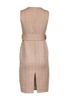 Karen Millen - Orange, White, & Silver Tweed Belted Dress Sz 6P