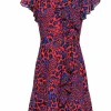 Karen Millen - Red & Blue Leopard Print Dress w/ Studded Waist Sz 8