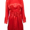 Karen Millen - Red Satin Long Sleeve Belted Dress Sz 4