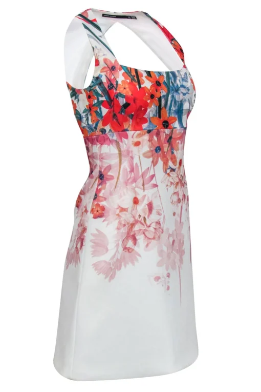 Karen Millen - White Floral Print Open Back Dress Sz 2