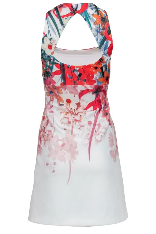 Karen Millen - White Floral Print Open Back Dress Sz 2