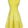 Karen Millen - Yellow & Cream Embroidered Dress Sz 4