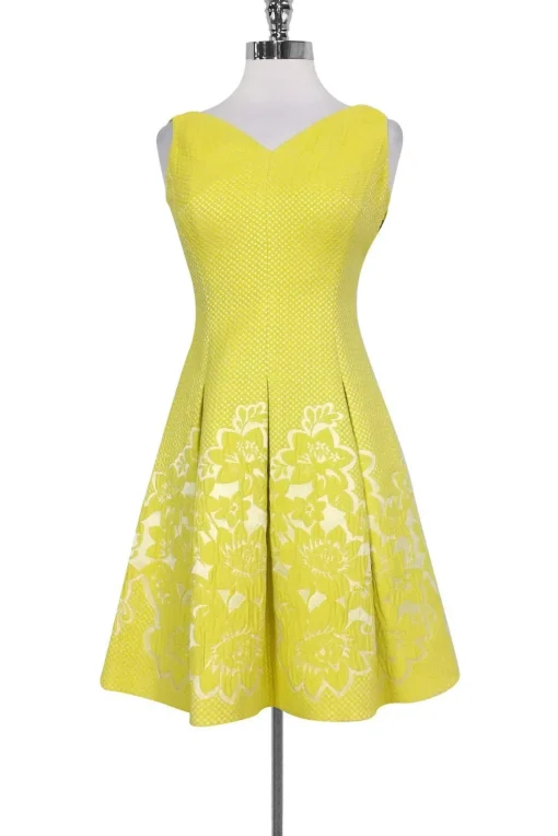 Karen Millen - Yellow & Cream Embroidered Dress Sz 4