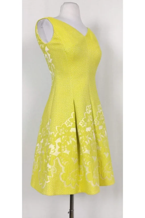 Karen Millen - Yellow & Cream Embroidered Dress Sz 4