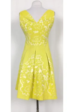 Karen Millen - Yellow & Cream Embroidered Dress Sz 4