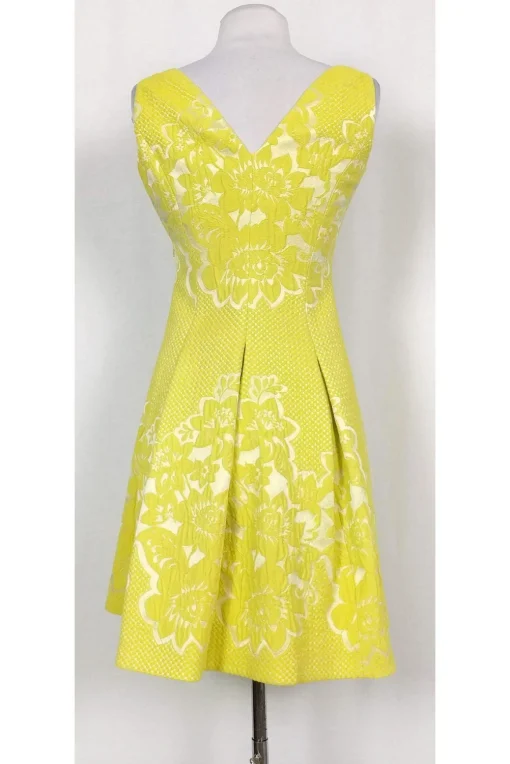 Karen Millen - Yellow & Cream Embroidered Dress Sz 4