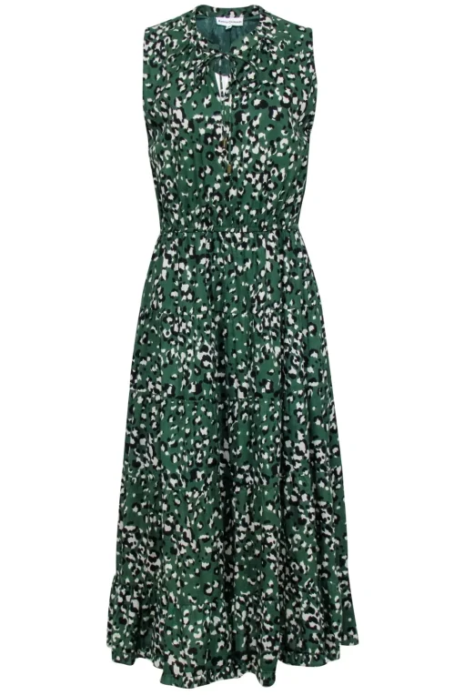 Karina Grimaldi - Green Leopard Print Tiered Maxi Dress Sz M