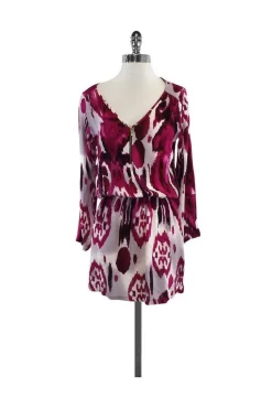 Karina Grimaldi - Magenta Print Long Sleeve Dress Sz XS