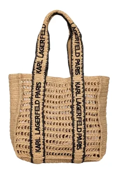 Karl Lagerfeld - Beige & Black Raffia Tote