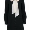 Kate Spade - Black Crepe Shirt Dress w/ Cream Neck Tie Sz 4
