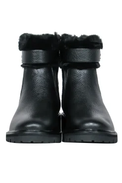 Kate Spade - Black Leather Faux Fur Trim Short Bot Sz 6.5