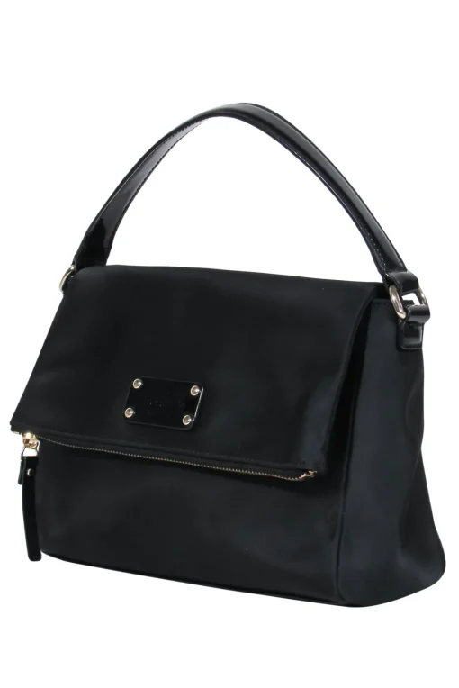 Kate Spade - Black Nylon & Patent Leather Flap Shoulder Bag