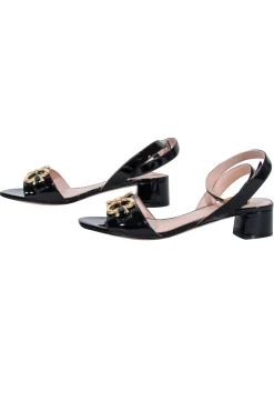 Kate Spade - Black Patent Leather Open Toe Block Heel Sz 6