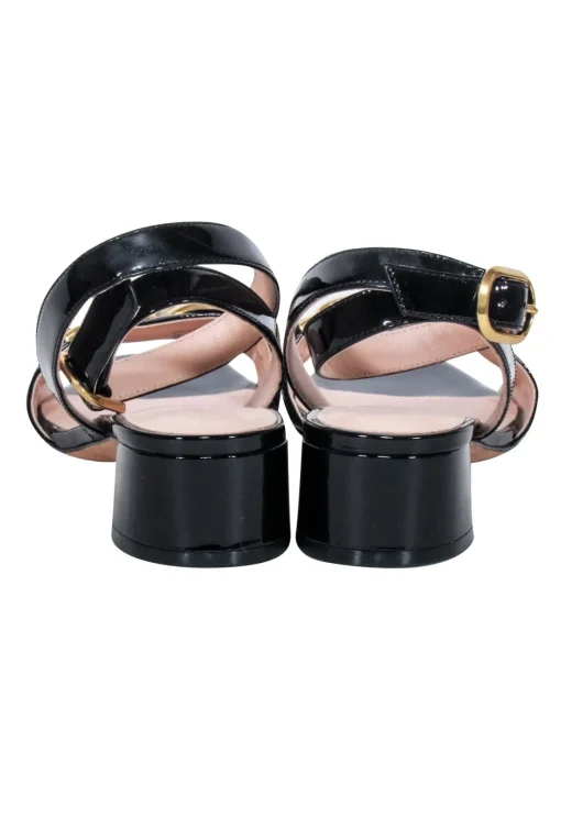 Kate Spade - Black Patent Leather Open Toe Block Heel Sz 6