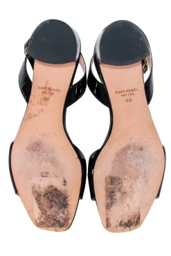 Kate Spade - Black Patent Leather Open Toe Block Heel Sz 6