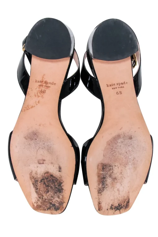 Kate Spade - Black Patent Leather Open Toe Block Heel Sz 6