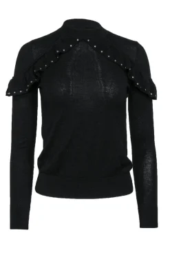 Kate Spade - Black Ruffle Wool Sweater w/ Studs Sz XXS