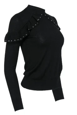 Kate Spade - Black Ruffle Wool Sweater w/ Studs Sz XXS
