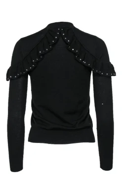 Kate Spade - Black Ruffle Wool Sweater w/ Studs Sz XXS