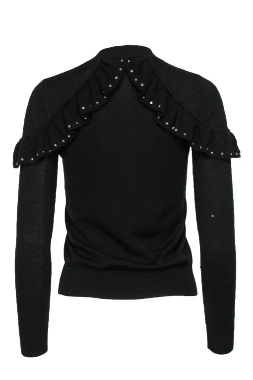Kate Spade - Black Ruffle Wool Sweater w/ Studs Sz XXS