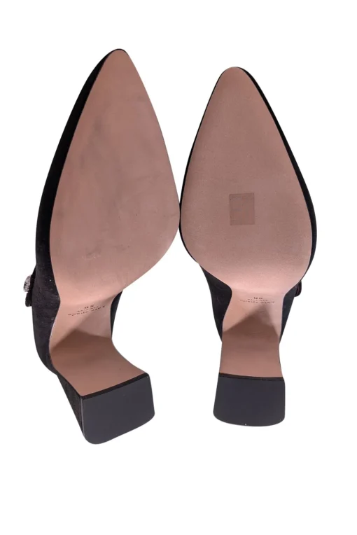 Kate Spade - Black Suede Pointed Toe Pumps w/ Gemstone Closure Sz 8