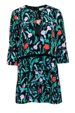 Kate Spade - Black w/ Multicolor Floral Print Crepe Romper Sz 4