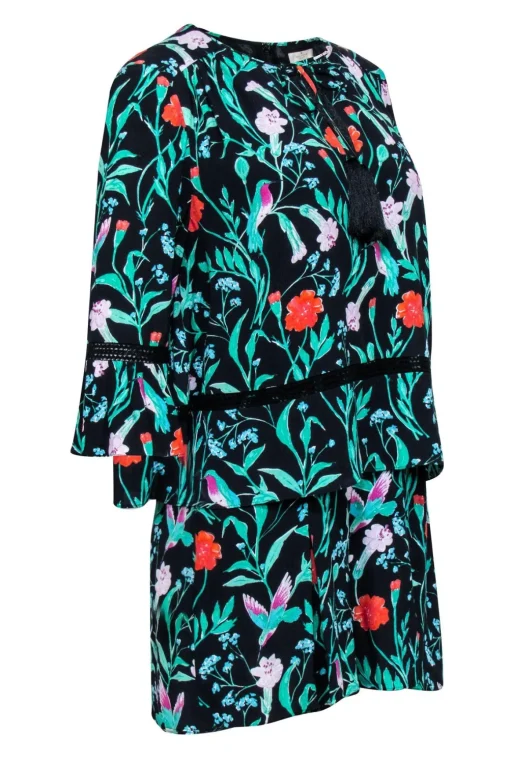 Kate Spade - Black w/ Multicolor Floral Print Crepe Romper Sz 4