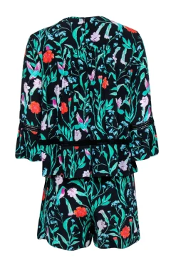 Kate Spade - Black w/ Multicolor Floral Print Crepe Romper Sz 4